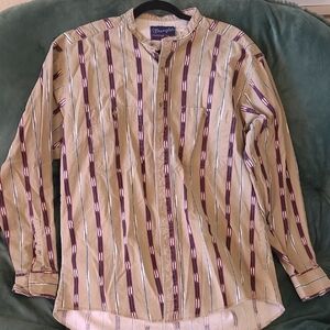 Wrangler Tan and Purple Casual Button Down Shirt with Retro Stripes